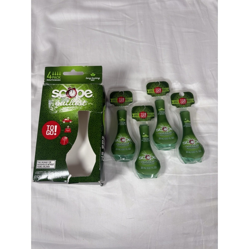 Scope Outlast To Go Mouthwash 4 Pack Travel Size 20mL Long Lasting Mint Rare